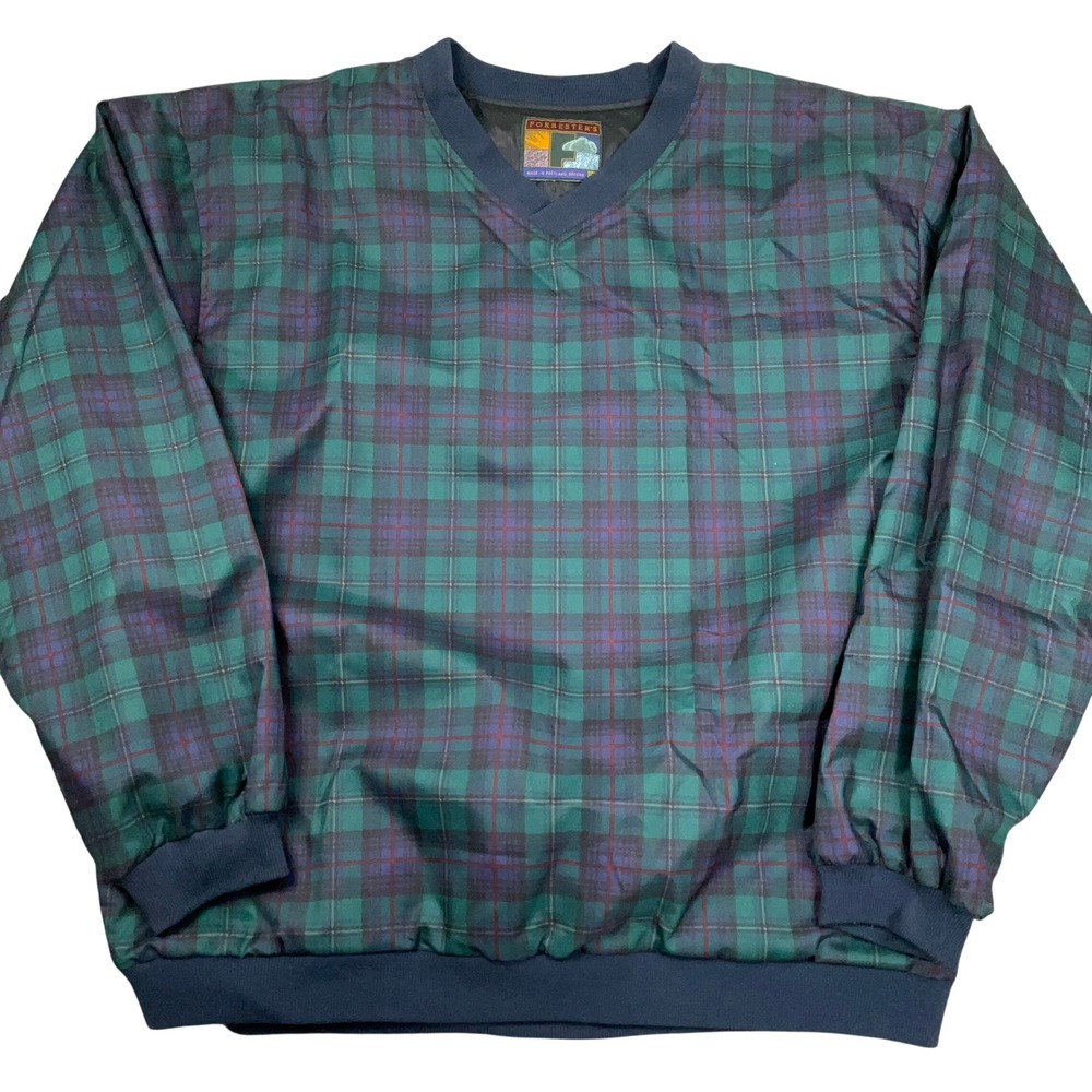 Forrester's Pullover Mens L Green Plaid Tartan Windbreaker Windshirt USA VTG